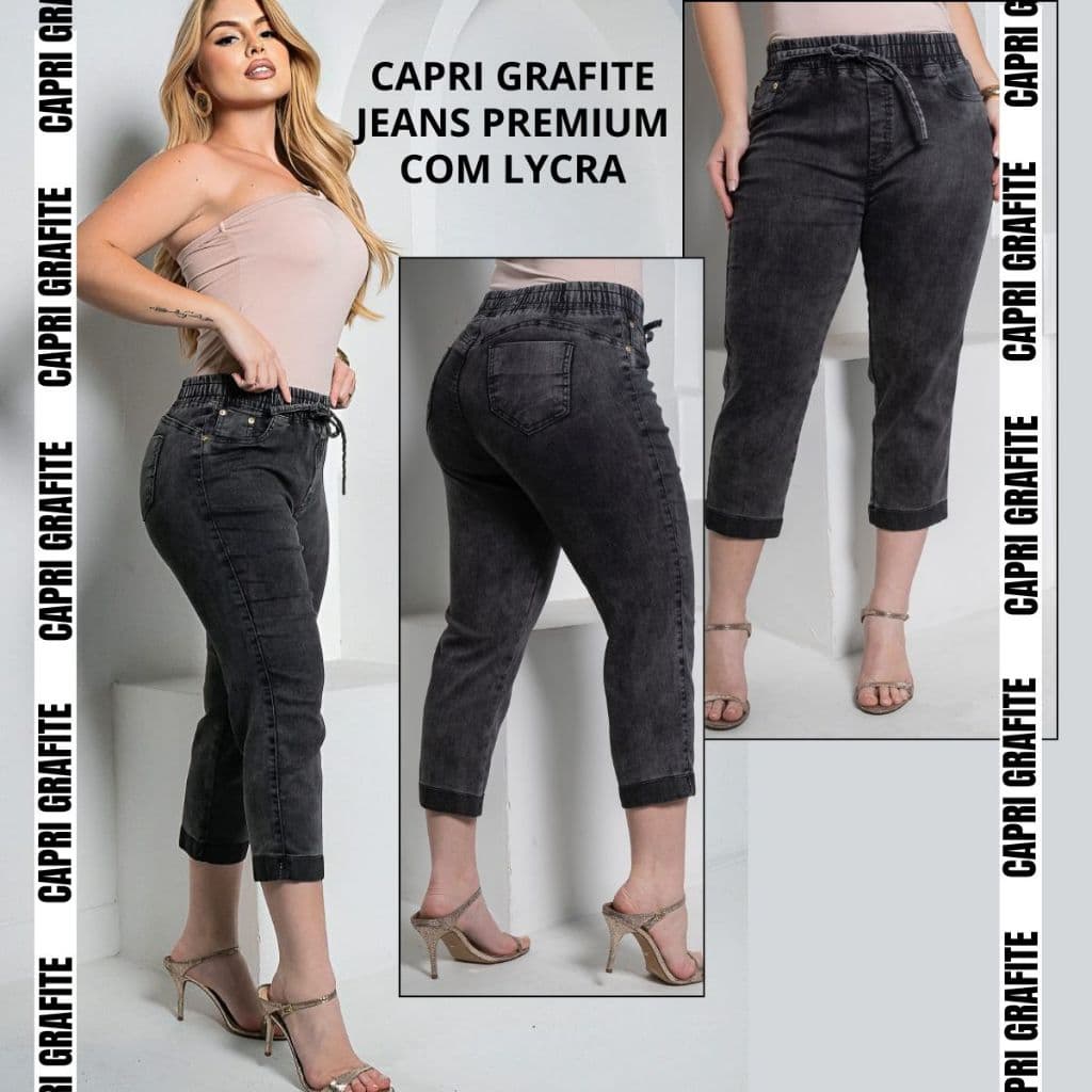 Calça Jeans Feminina Cintura Alta Capri Tecido premium com lycra