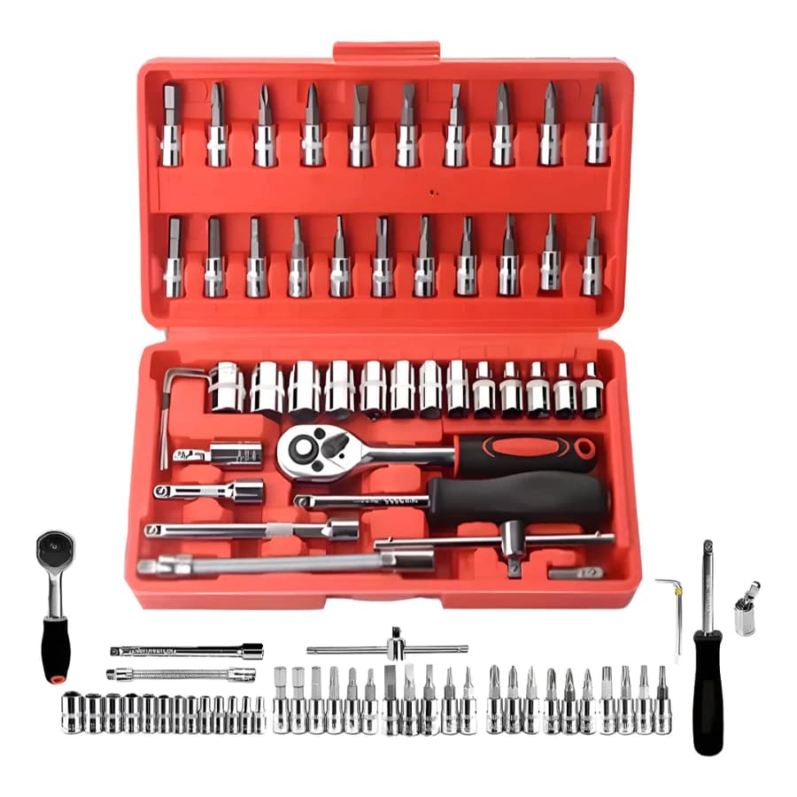Kit Jogo De Chave Catraca Soquete 46 Peças Combo Jogo Ferramentas Profissional Chave Fenda Philips Soquete 1/4 Em Aço