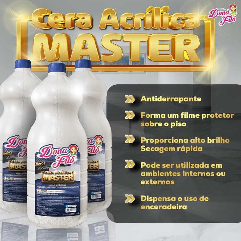 Cera Acrílica Antiderrapante 1L Seladora Impermeabilizante Brilho Instantâneo Dona Filó pisos