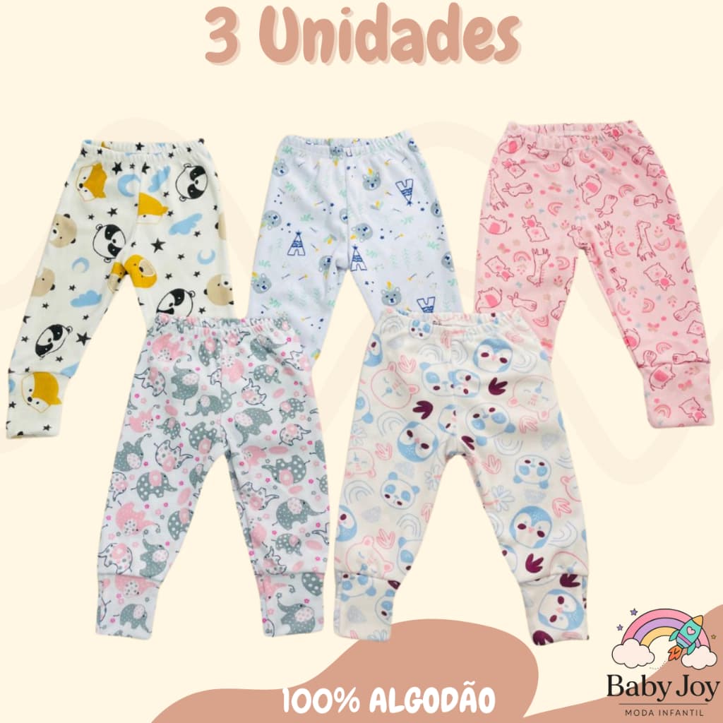 Kit 3 Mijao Ribana Estampado De Bebê Menina Menino Calça Infantil Cores Lisas Top Envio Imediaro