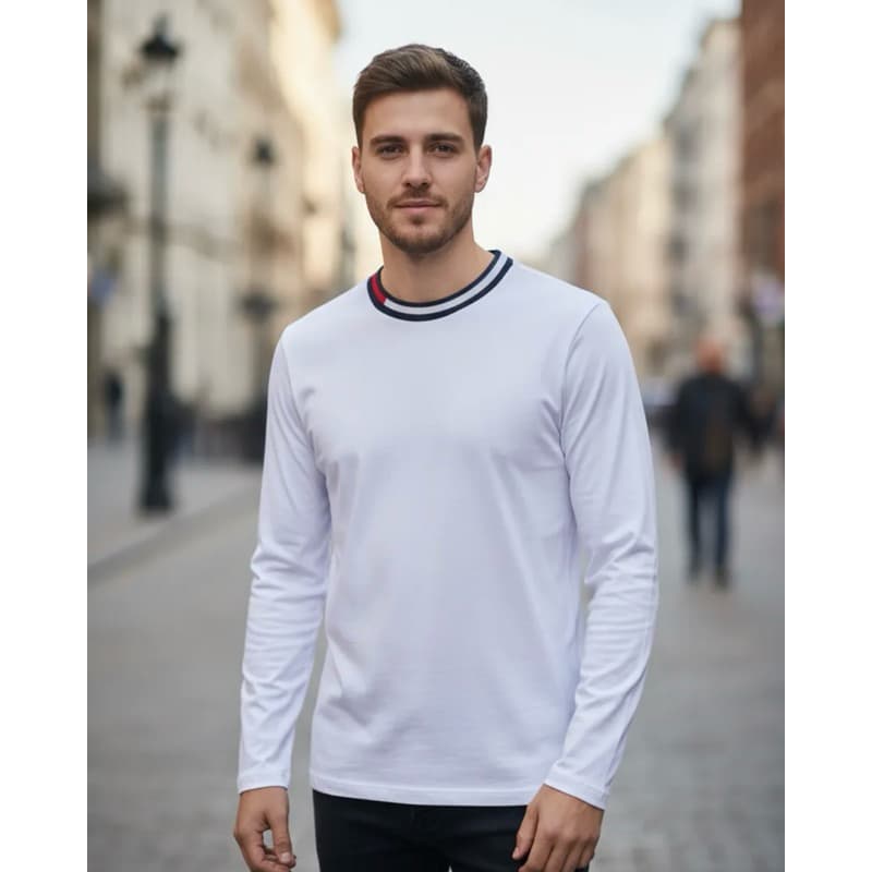 kit 2 peças de camiseta manga longa algodão com elastano slim fit meio estação