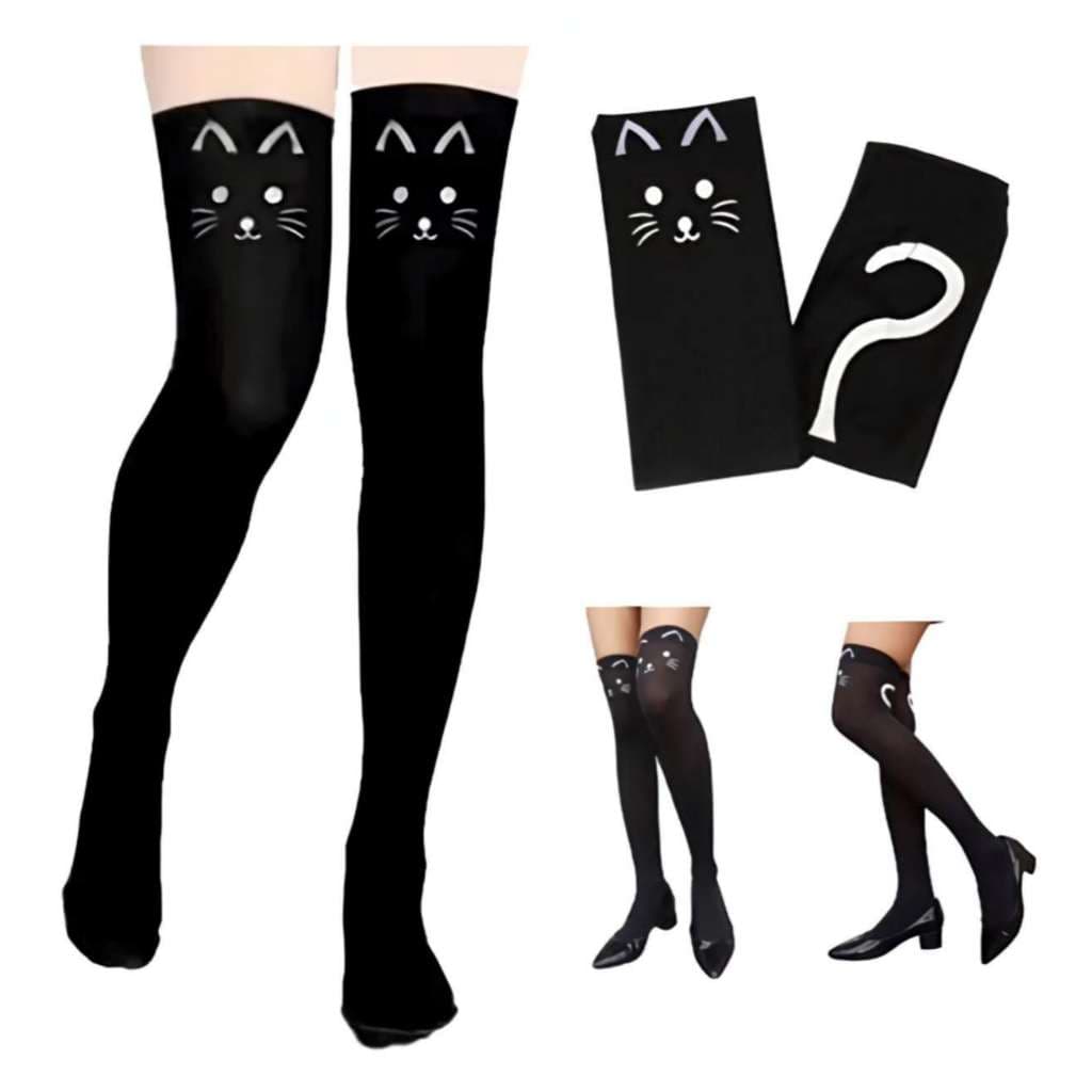 Meia 7/8 Gato/Gatinho com Rabo-geek Feminina Cosplay Fofo e Kawaii, Estilo Lolita e JK