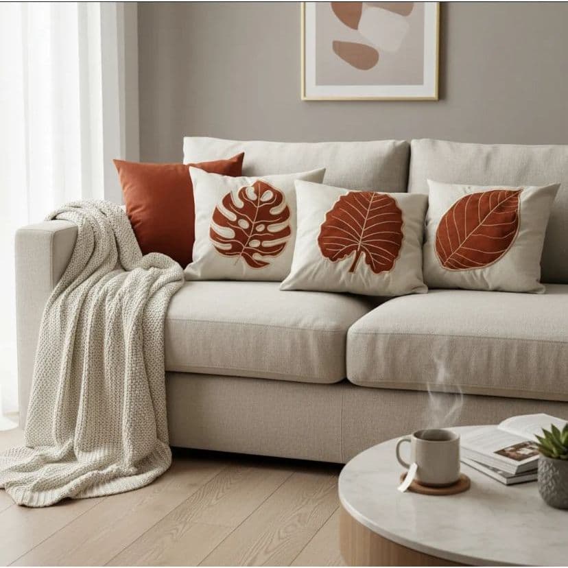 Kit 5 Capa de Almofada Bordada Tecido Suede com Zíper Invisível 45x45cm Promoção