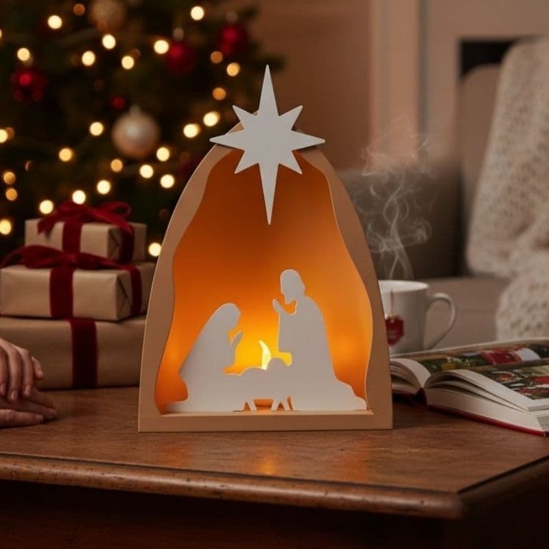 Presépio Natalino Iluminado com Vela de LED Enfeite de Mesa Natal Decorativo