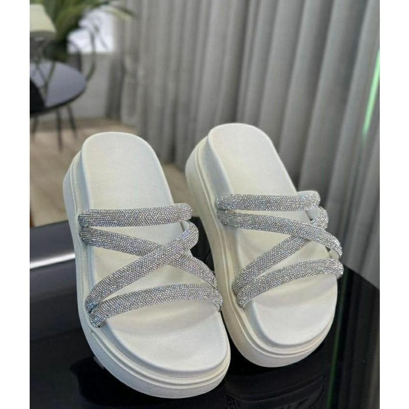 sandalía papete feminina 033 plataforma brilho alta birken com strass lançamento