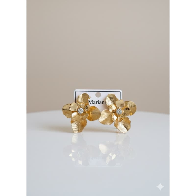 Brinco Flor Ponto de Luz Dourado Pétalas
