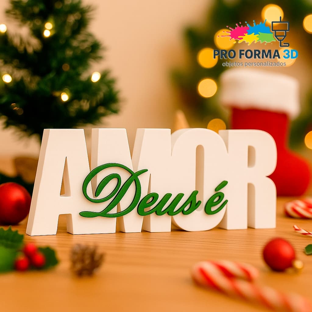 LETREIRO DECORATIVO - DEUS É AMOR - DECORAÇÃO CRISTÃ MODERNA - PRESENTE DE FÉ E AMOR