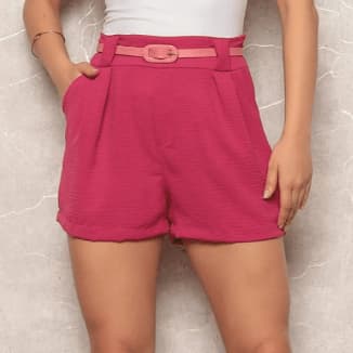 Short Feminino Alfaitaria Tecido Duna com Cinto De Couro Tendência Praia Modelo Social Elegante Shorts
