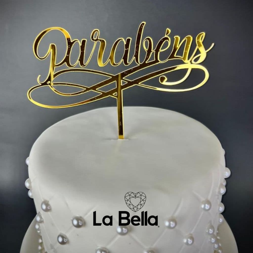 Topo De Bolo Parabéns Aniversário Mod. 2 Acrílico Espelhado - Dourado - Topper Parabéns 02 Acrílico Espelhado Dourado