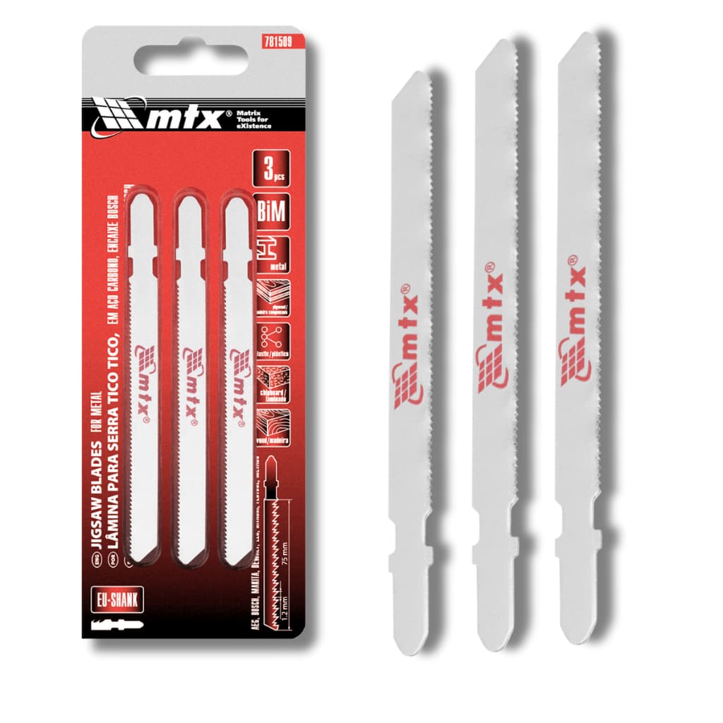 Kit 3 Lâminas de Serra Tico-Tico Universal para Madeira Plástico Metal - MTX