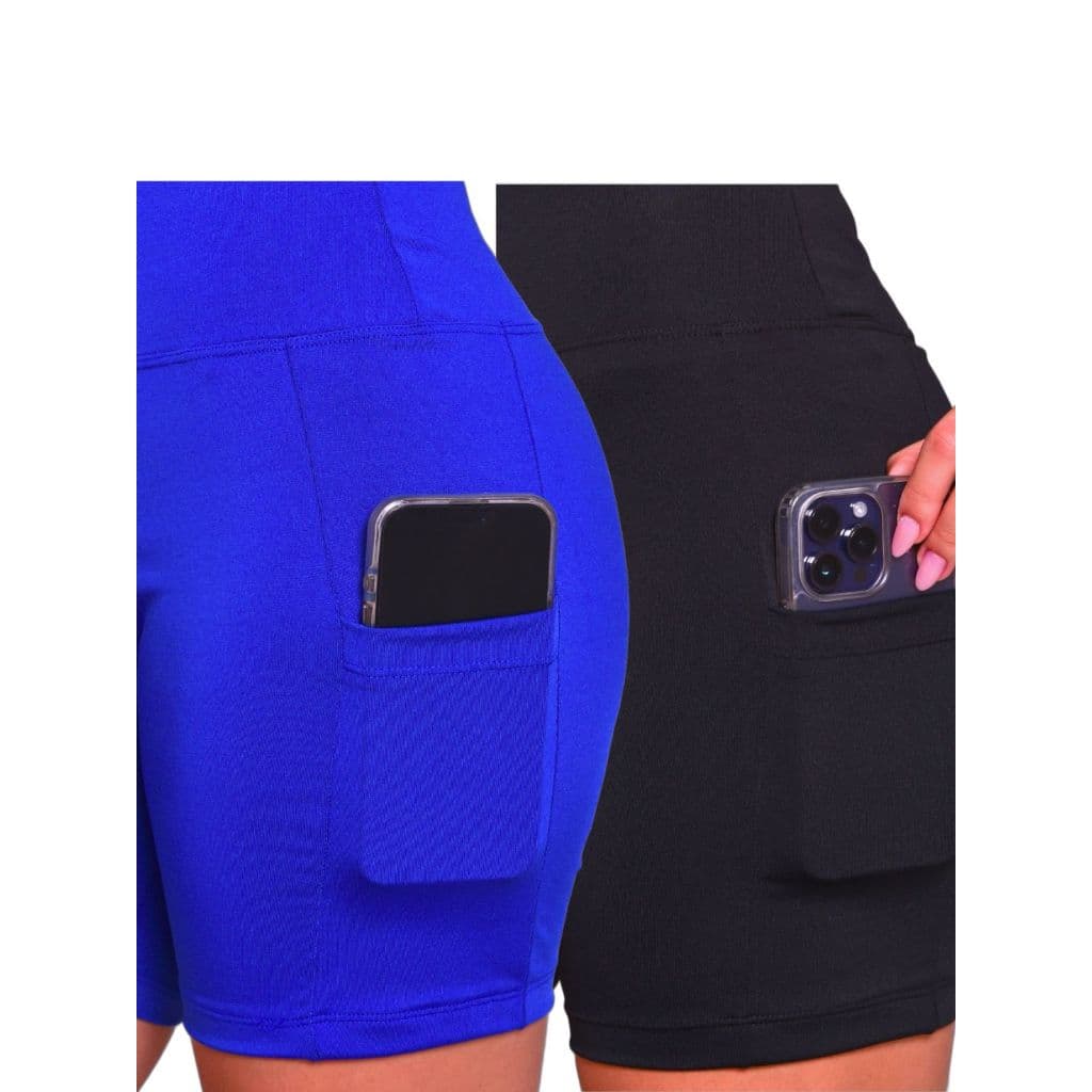 Short Fitness Feminino Academia Suplex Cós Alto Com 2 Bolsos Laterais