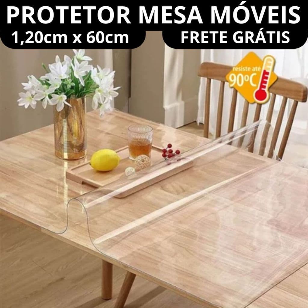 Protetor Toalha Mesa Móveis Balcão Transparente 1,20m Plástico Cristal PVC Térmica Grossa