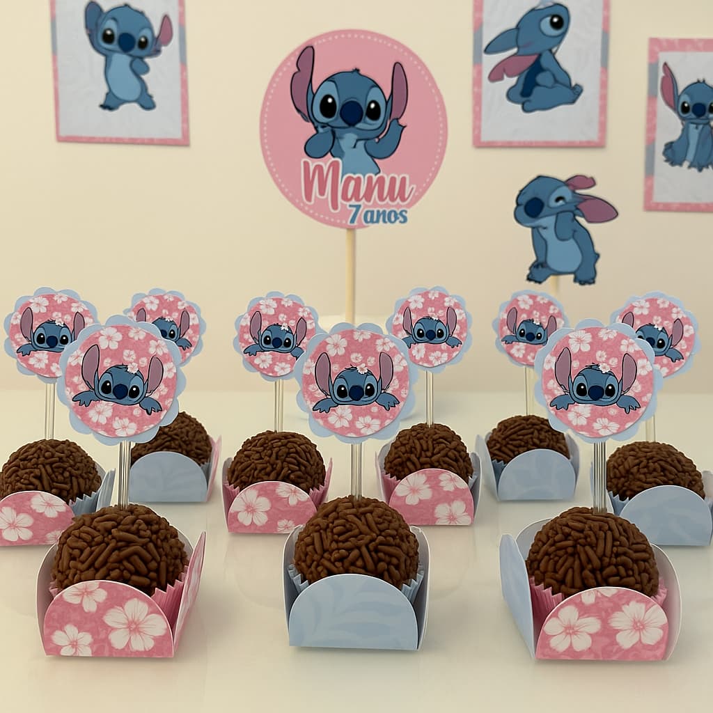 TAG PARA DOCINHOS Tema Stitch  • Festa Infantil • Papelaria Premium • Modelo Floral