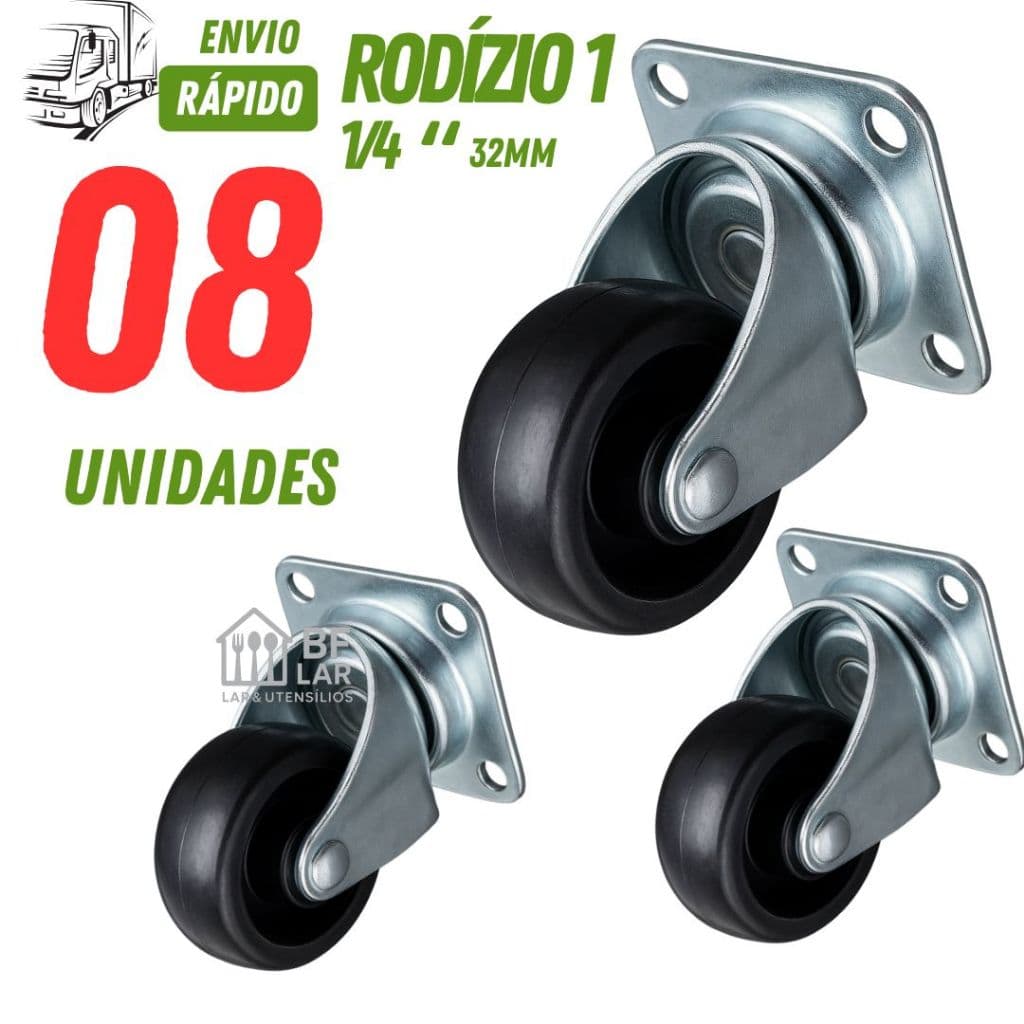 Rodízios 1/4" 32mm Giratórios Preto com 08/06/04/02 Peça Para Altas Cargas Resistente não Risca Chão