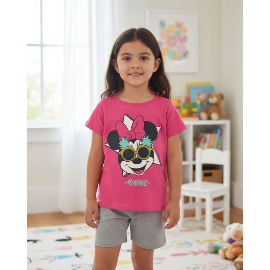 Conjunto Infantil De Verão Menina bermuda e camiseta Minnie Tamanho 2