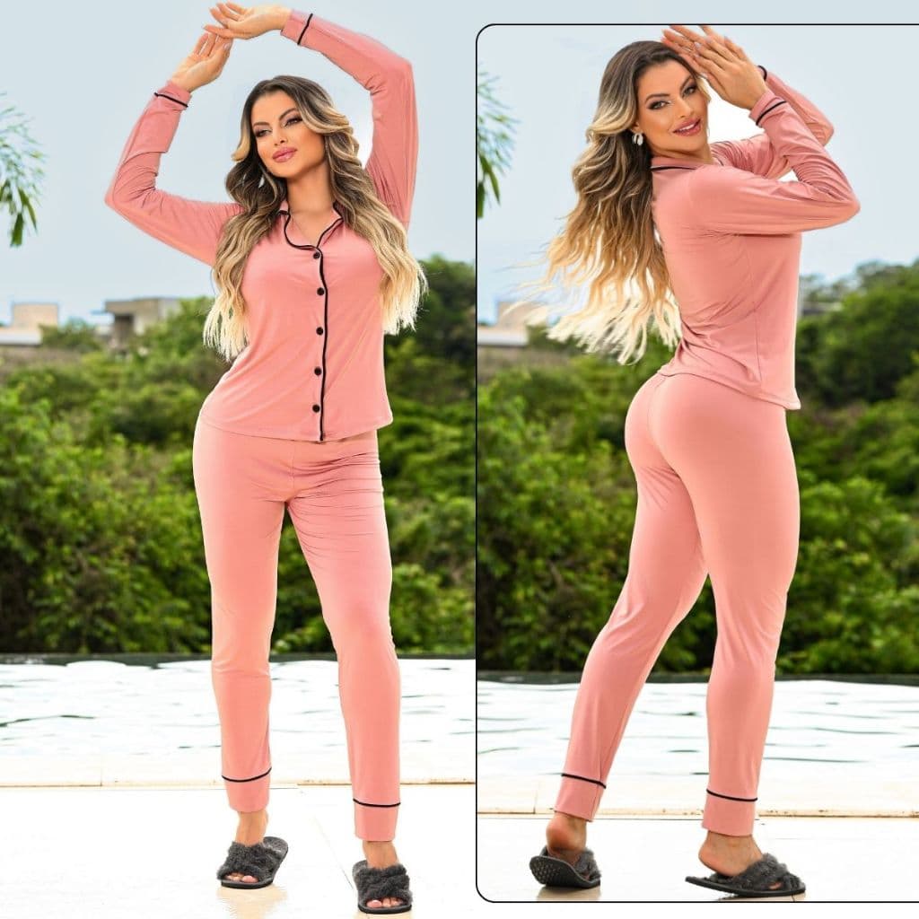 Conjunto Pijama americano Manga longa de botões feminino Roupa de Dormir Adulto Inverno Aberto pós operatório Gestação