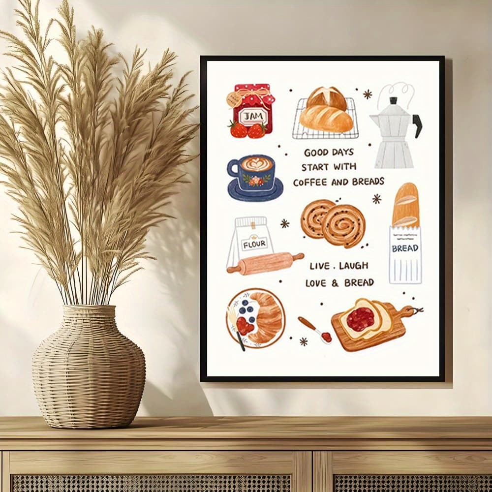 Quadro Decorativo Padaria e Café 1 Peça Vinil MDF Decoração Cozinha Moderna