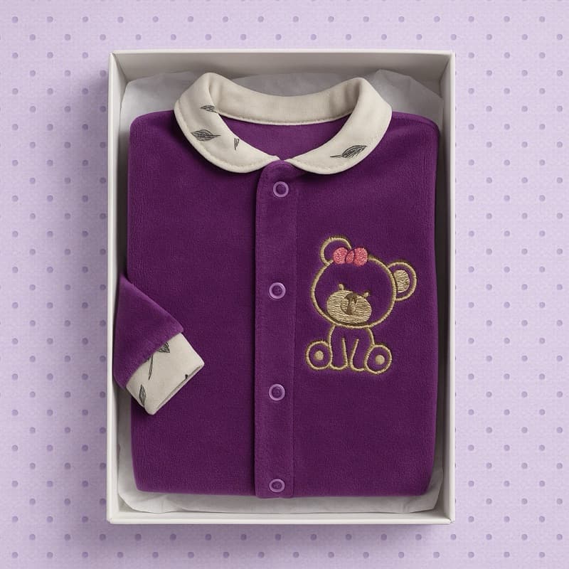 Macacão plush Luxo RN Bebê Menina Bordado Ursinha Lilás