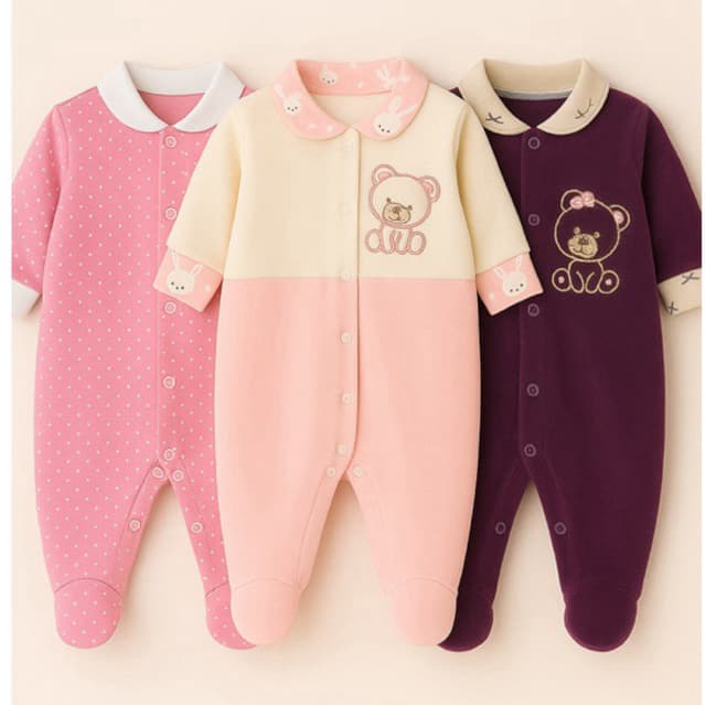 Kit 3 Macacões RN Bebê Menina Luxo Plush e Algodão