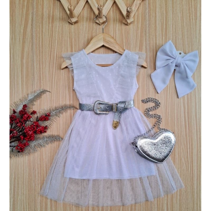 Vestido branco ano novo look para meninas festa