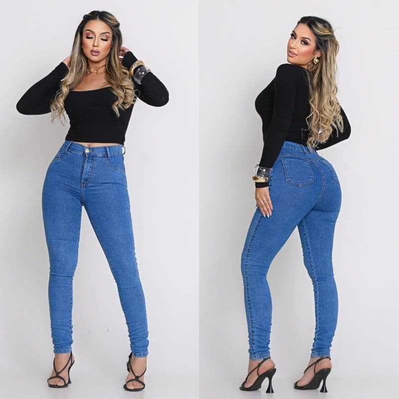 Calça Jeans Feminina Levanta Bumbum Cintura Alta Com Elastano Confortável Jeans Claro