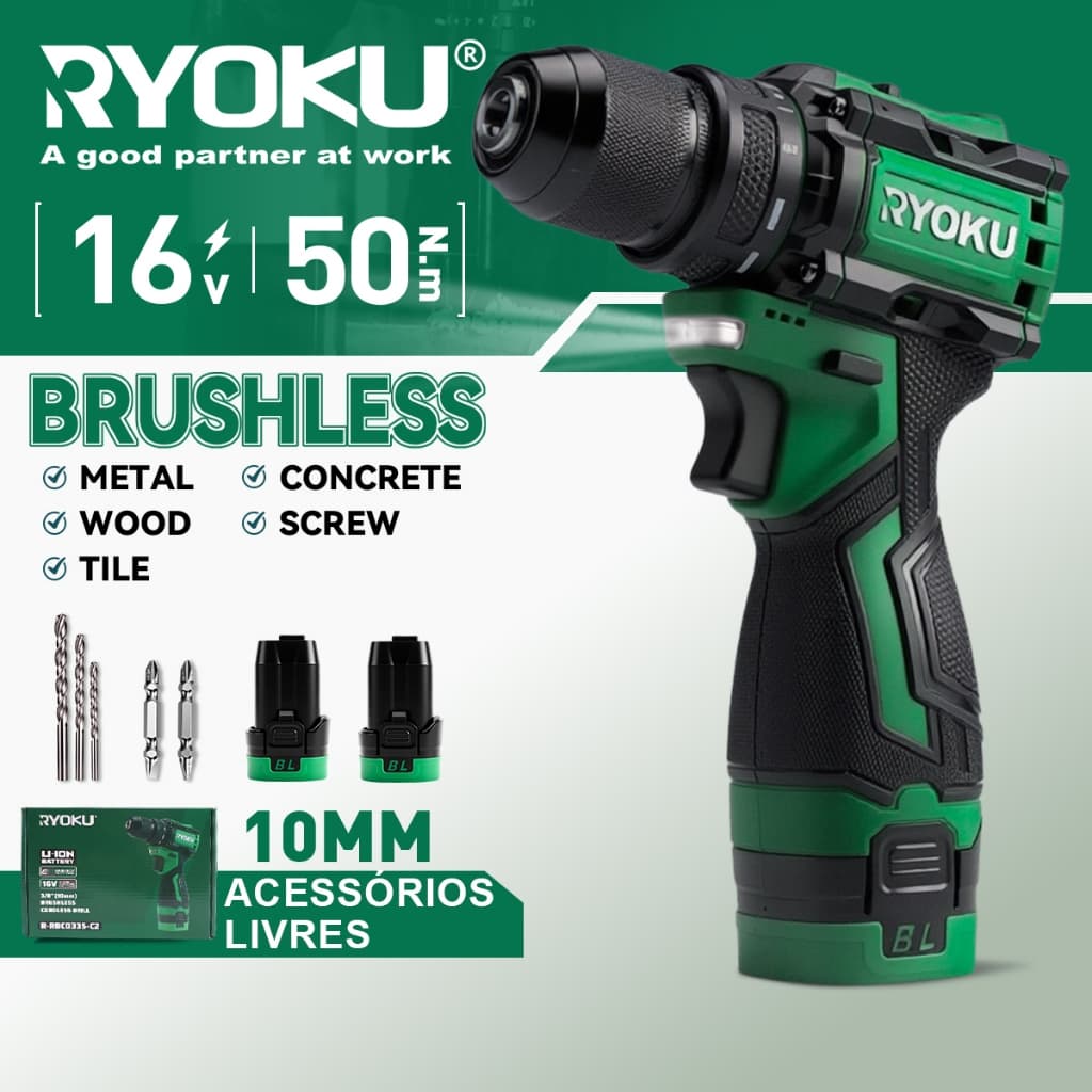 Parafusadeira Furadeira Brushless Sem Fio 16v 2 Bateria 10mm