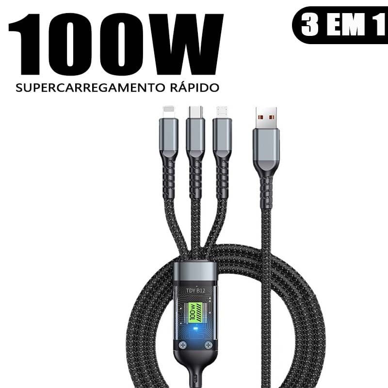 Cabo de dados100w 3 em 1 de carregamento ultrarrápido  para V8 Micro USB Tipo C iphone lightning 1.2m A1