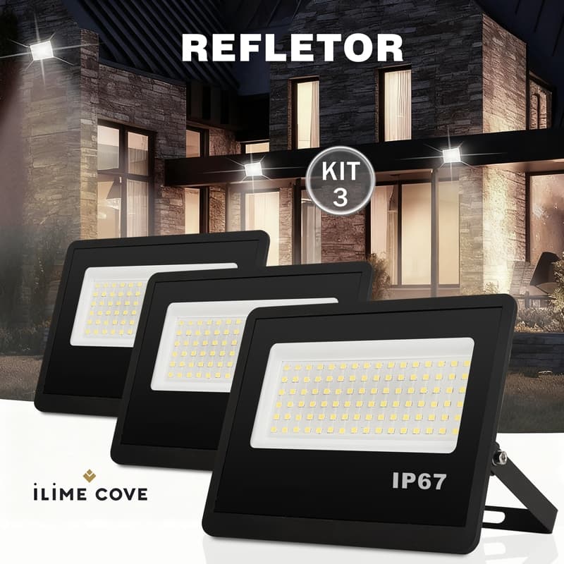 Kit 3 Refletor LED 200W Holofote Bivolt Super Brilhante e Econômico IP67 à Prova d'Água Externas