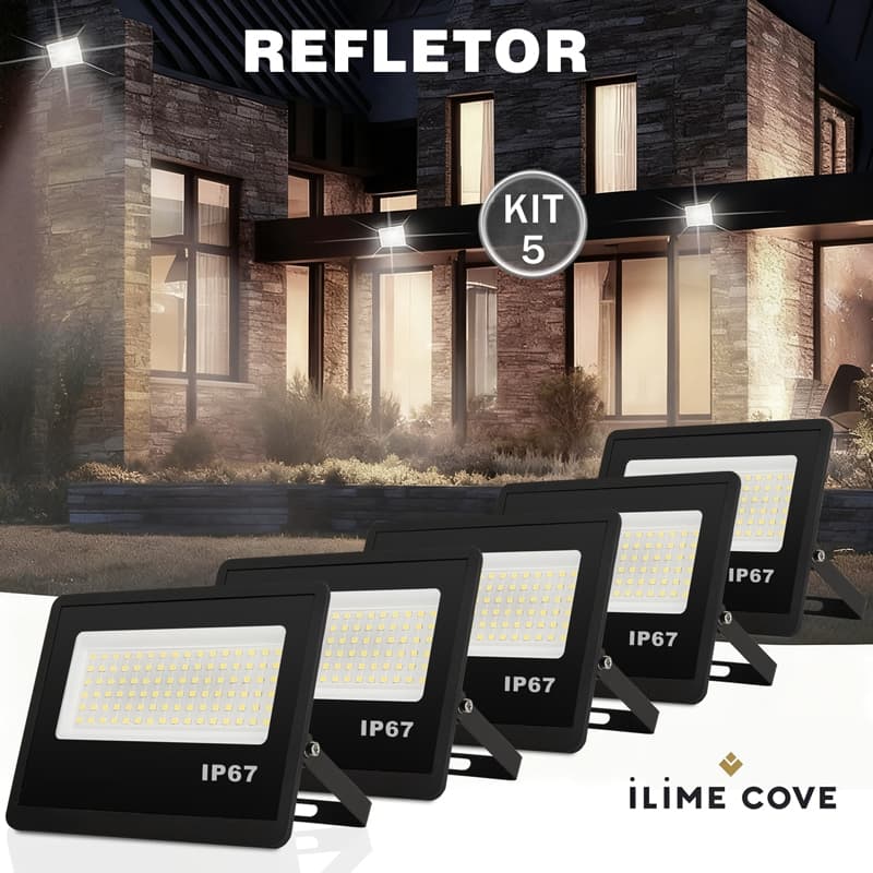 Kit 5 Refletor LED 200W Holofote Bivolt Super Brilhante Econômico com IP67 à Prova d'Água Externas