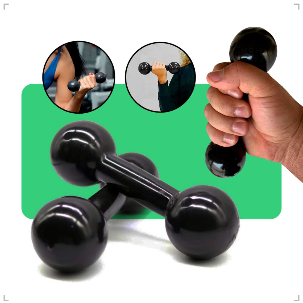 Halter Peso 1kg Bola Emborrachado Par Exercício Em Casa Academia Ginástica Fisioterapia Crossfit Cor Preto 2 unidades