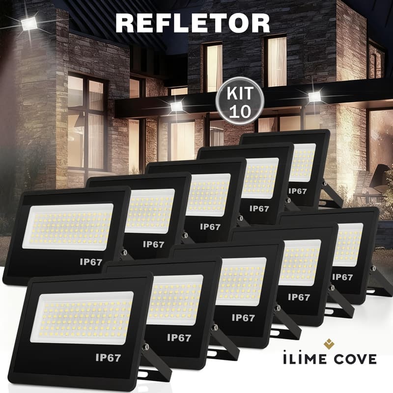 Kit 10 Refletor LED 200W Holofote Bivolt Super Brilhante e Econômico IP67 à Prova d'Água Externas