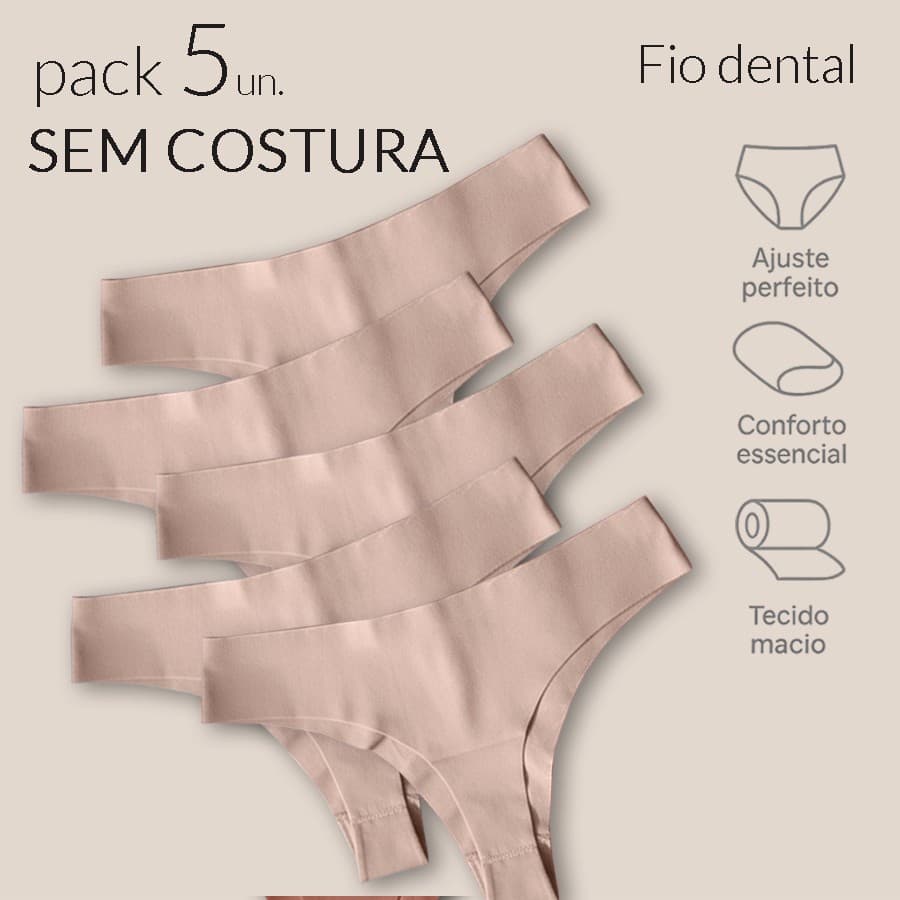 Kit 5 Calcinhas Fio Dental Corte a Laser Sem Costura Leve e Confortável