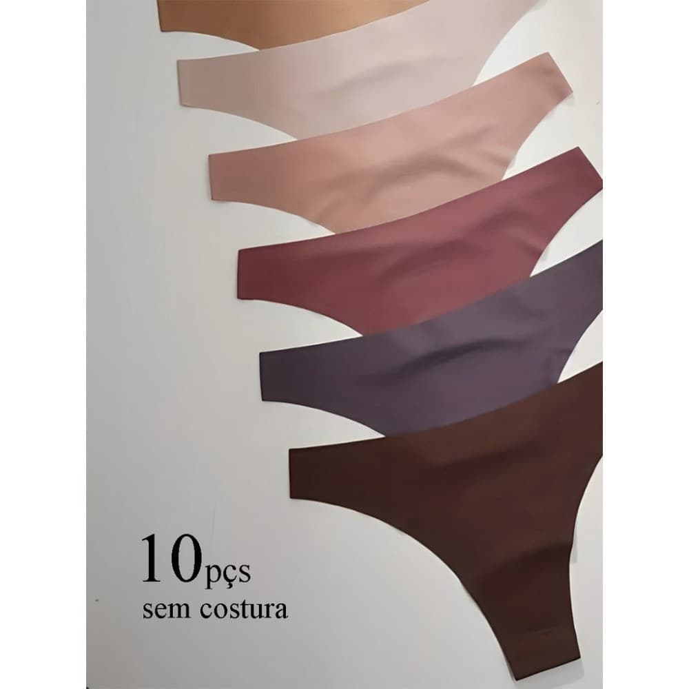 Kit 10 Calcinhas Femininas Sem Costura Fio Dental Corte a Laser Não Marca Roupas