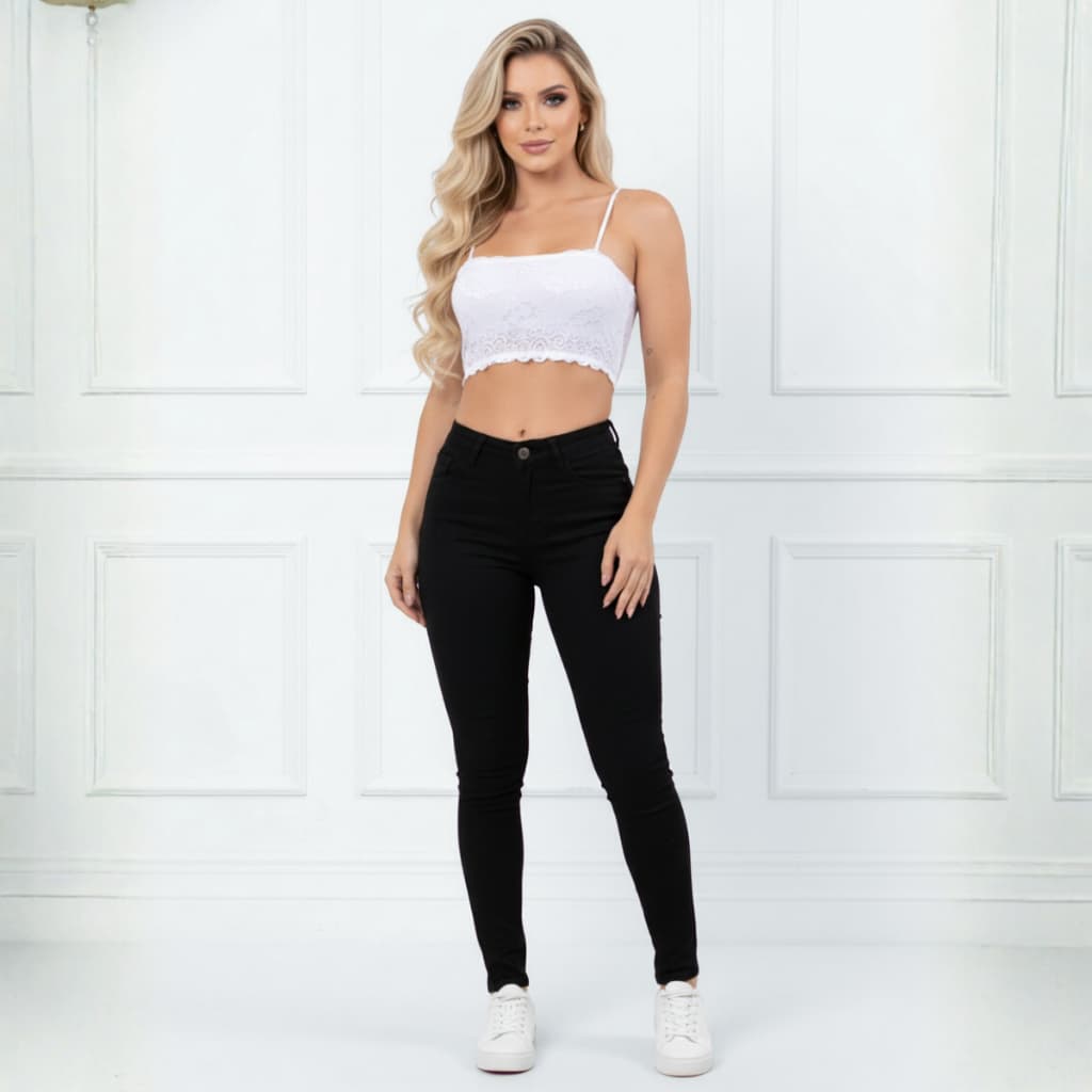 Cropped Top Renda Alça Blusa Sutiã Feminino Blogueiras Moda