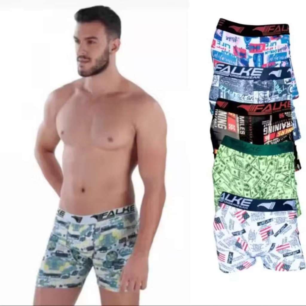 Kit Cuecas Box Boxer Adulto Microfibra Estampadas FALKE Forro Algodão