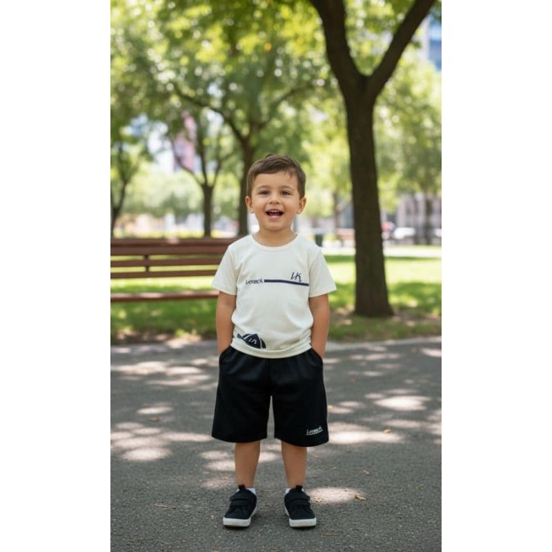 Conjunto Infantil Menino levasck de Verão Camiseta Estampada e Bermuda Leve, Estilo Urbano para Confortável