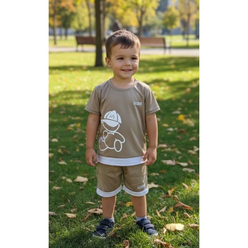 Conjunto Infantil Menino LEVASCK Verão Bege - Camiseta e Short Leve, Confortável e Estiloso para o Dia a Dia