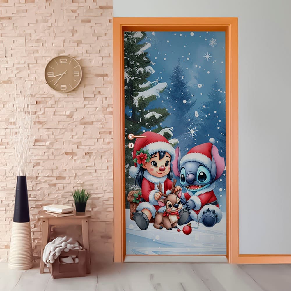 Capa de Porta Painel Natalino Exclusivo Divertido Stiti Família Noel