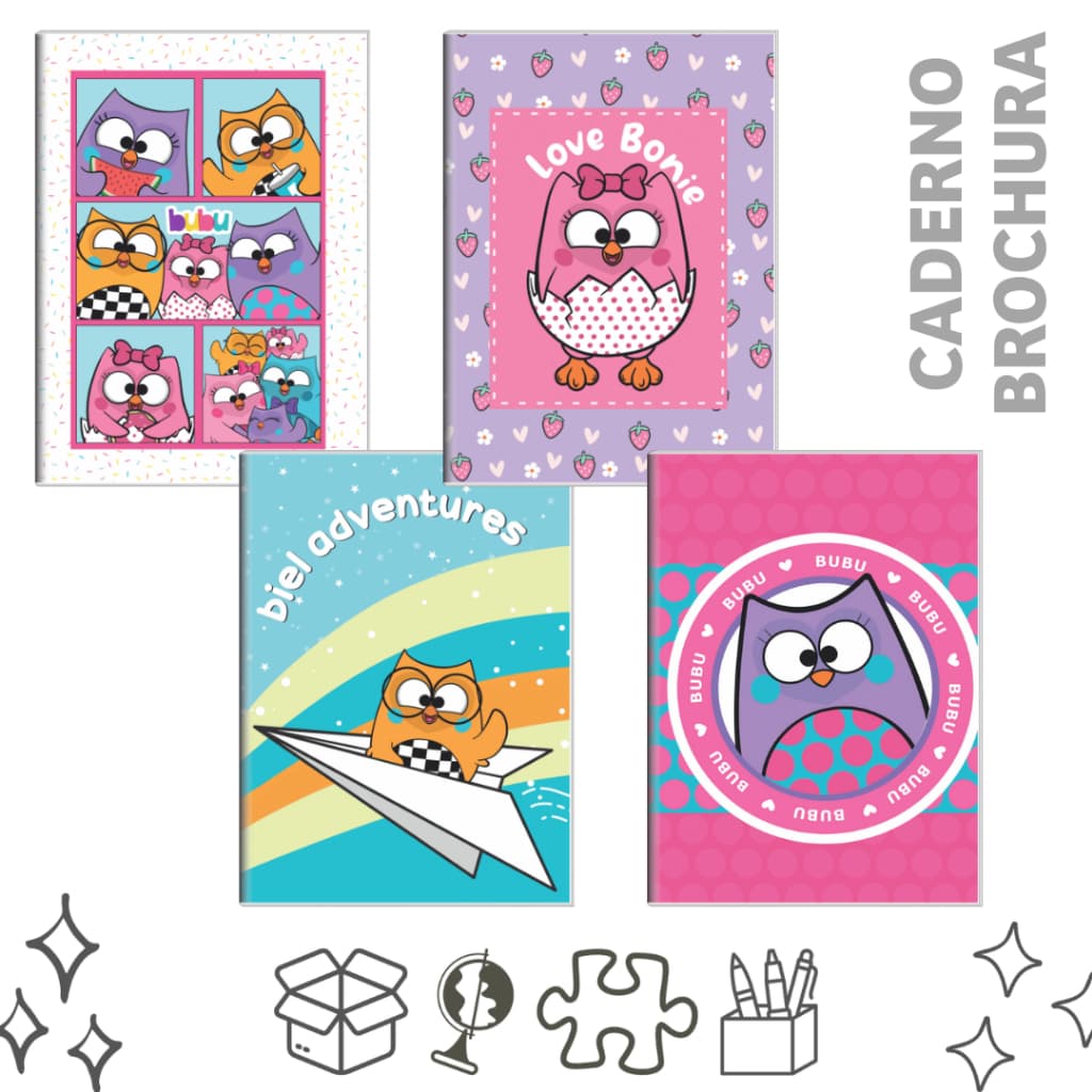Caderno Brochura Universitário Capa Dura Bubu e As Corujinhas 80 Folhas - 1 caderno