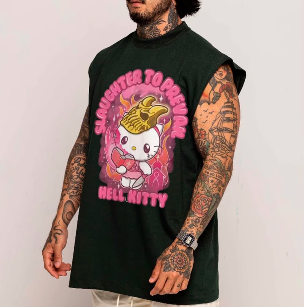 Camiseta regata machao oversized masculino Slaughter To Prevail Hell Kity algodao unissex Longline