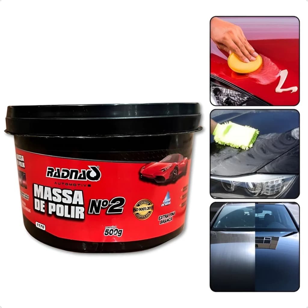 Massa De Polir N2 Radnaq Tira Riscos Polimento Automotivo de Alta Eficiência Manual ou Politriz 500g