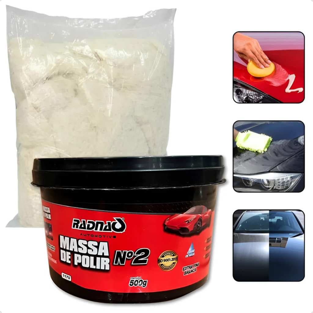 Kit Massa De Polir N2 Radnaq Tira Riscos Polimento Brilho - Branco