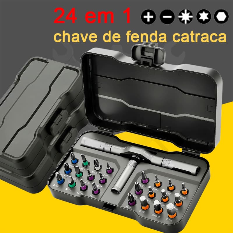 Conjunto de chave de catraca multifuncional 24 em 1 caixa de ferramentas completa caixa de manga reversível