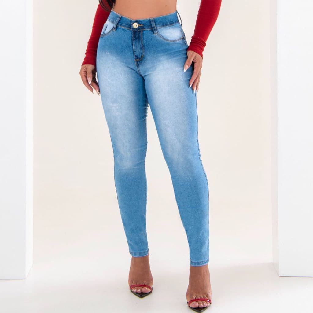 Calça Jeans Feminina Skinny Clara  Modelagem Empina Bumbum Cintura Alta Com Lycra Elastano