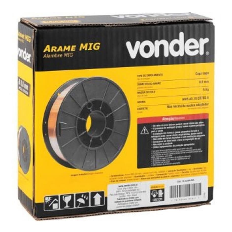 Arame Solda Mig 0.8mm Carretel Com 5kg Uso Com Gás Vonder Oferta