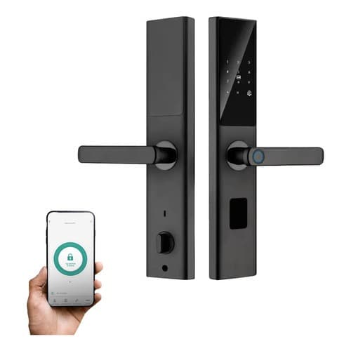 Fechadura Eletrônica Wifi Tuya Leitor Biometria Senha Cartão Preto
