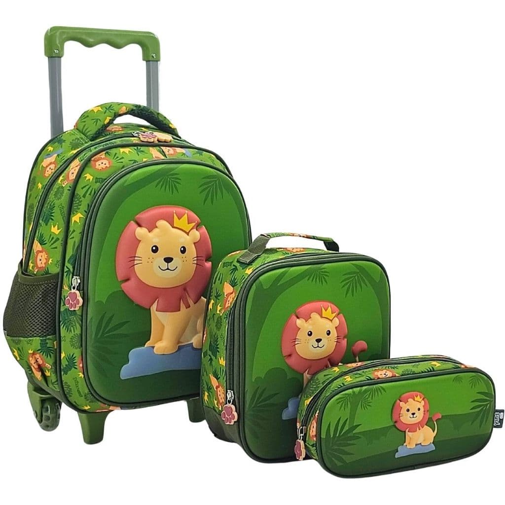 Kit Mochila Infantil Lancheira Estojo Escolar Rodinhas Tam P Leão