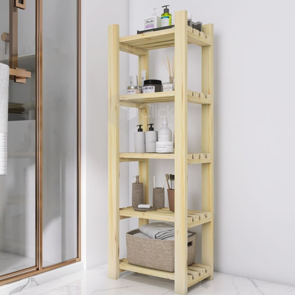Estante de Banheiro com 5 Prateleiras – Madeira Multiuso Decorativa