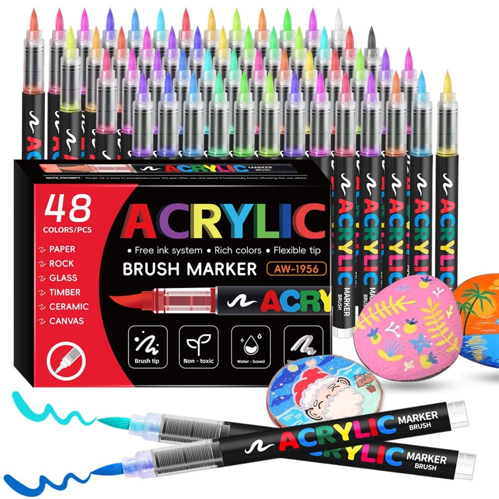 Caneta Marcadora Acrílica Pincel Artístico 12/24/48 Cores Vibrantes para Desenho e Pintura DIY