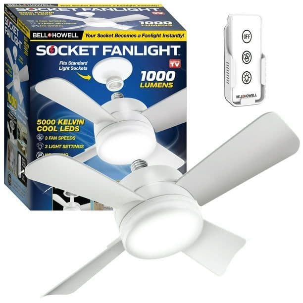 Ventilador com Luz LED Bell+Howell Socket Fanlight – 1000 Lumens com Controle Remoto